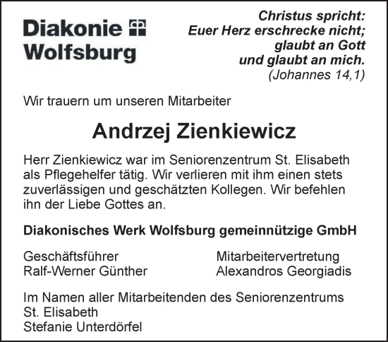 Traueranzeige von Andrzej Zienkiewicz 