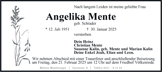 Traueranzeige von Angelika Mente 