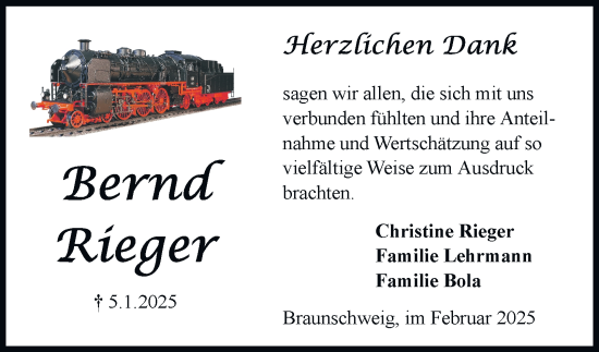 Traueranzeige von Bernd Rieger 