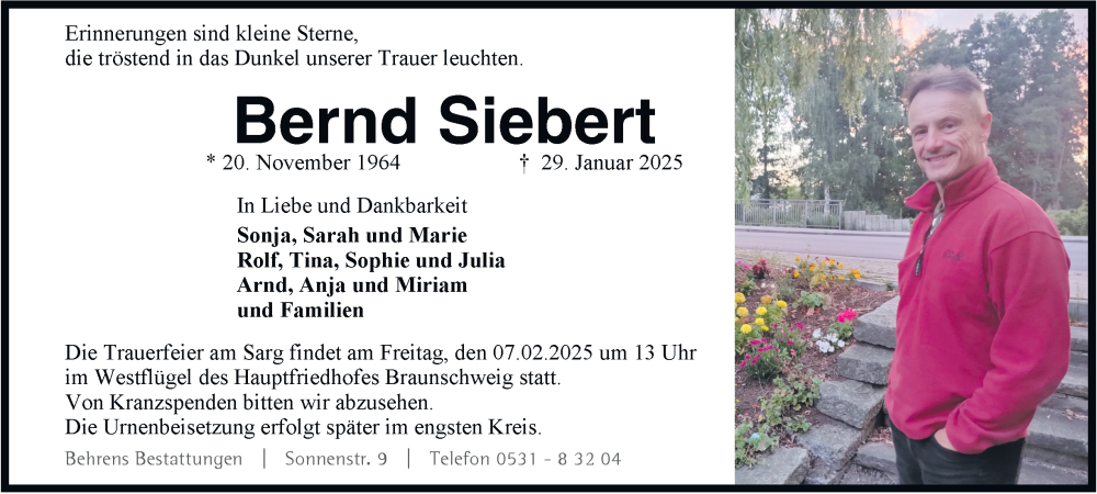  Traueranzeige für Bernd Siebert vom 01.02.2025 aus 