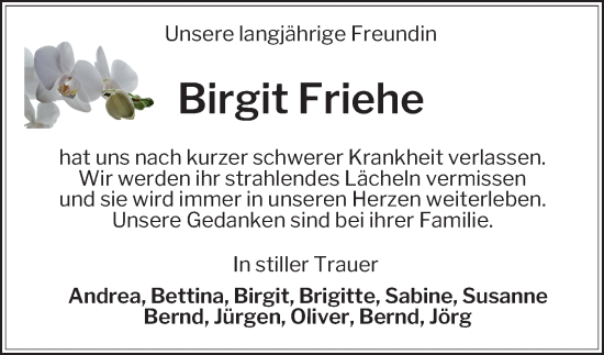 Traueranzeige von Birgit Friehe von Braunschweiger Zeitung