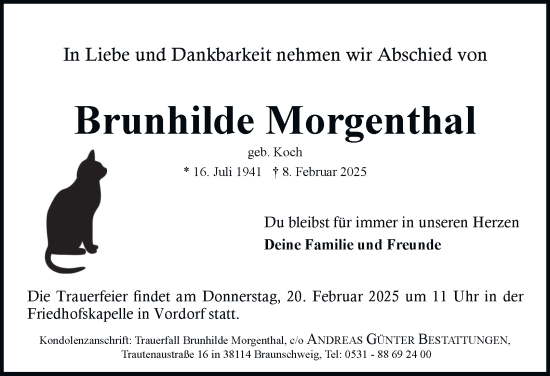 Traueranzeige von Brunhilde Morgenthal 