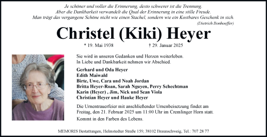 Traueranzeige von Christel Heyer von Braunschweiger Zeitung