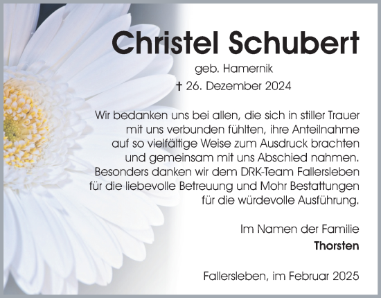 Traueranzeige von Christel Schubert 