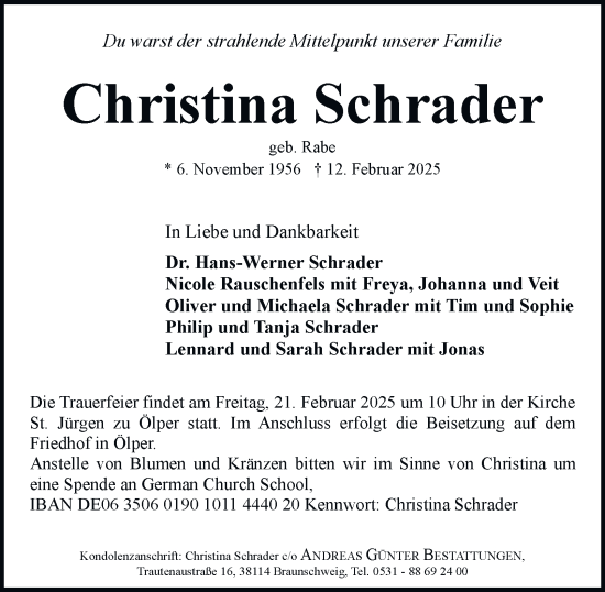 Traueranzeige von Christina Schrader 