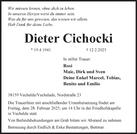 Traueranzeige von Dieter Cichocki 