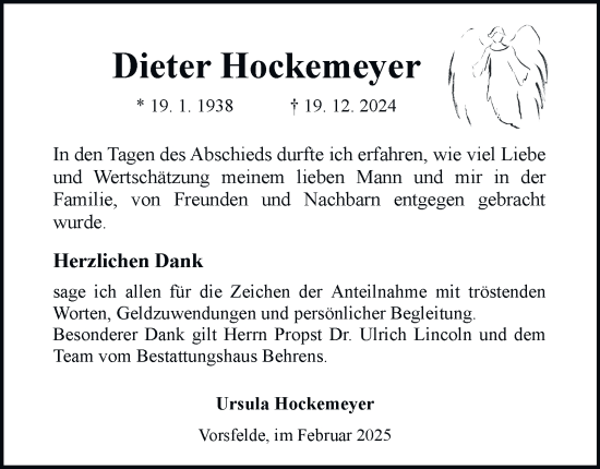 Traueranzeige von Dieter Hockemeyer 
