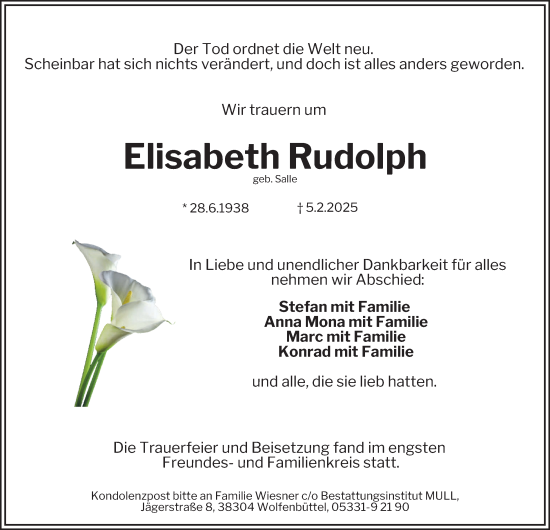 Traueranzeige von Elisabeth Rudolph von Braunschweiger Zeitung