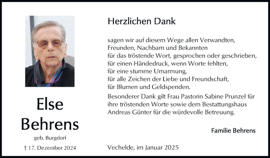 Traueranzeige von Else Behrens 