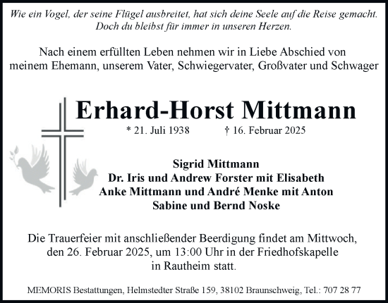 Traueranzeige von Erhard-Horst Mittmann 