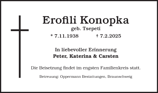 Traueranzeige von Erofili Konopka von Braunschweiger Zeitung