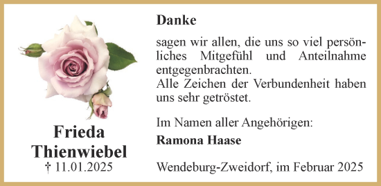 Traueranzeige von Frieda Thienwiebel von Peiner Nachrichten