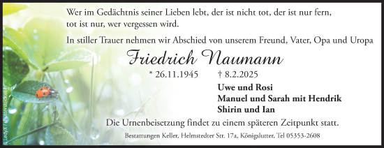 Traueranzeige von Friedrich Naumann von Helmstedter Nachrichten