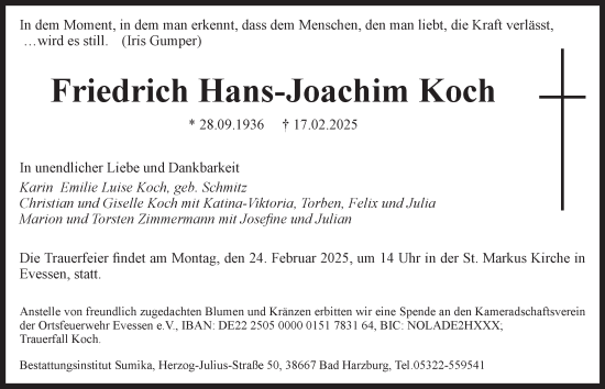 Traueranzeige von Friedrich Hans-Joachim Koch 