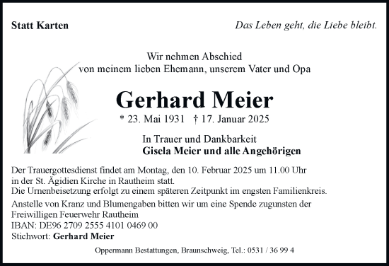Traueranzeige von Gerhard Meier 