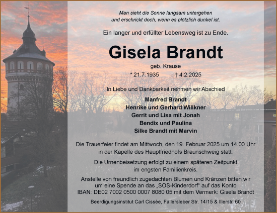 Traueranzeige von Gisela Brandt von Braunschweiger Zeitung