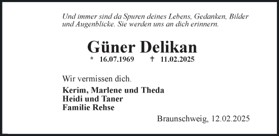Traueranzeige von Güner Delikan 