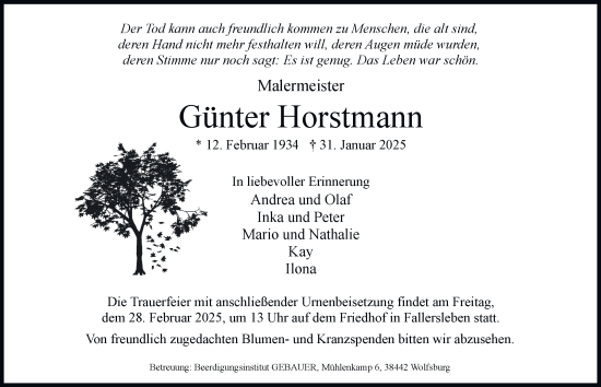 Traueranzeige von Günter Horstmann 