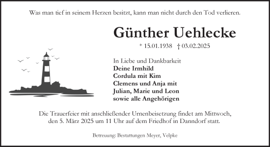 Traueranzeige von Günther Uehlecke 