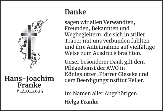 Traueranzeige von Hans-Joachim Franke 