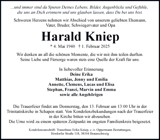 Traueranzeige von Harald Kniep 