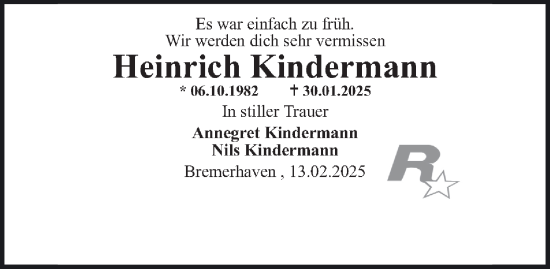 Traueranzeige von Heinrich Kindermann von Helmstedter Nachrichten