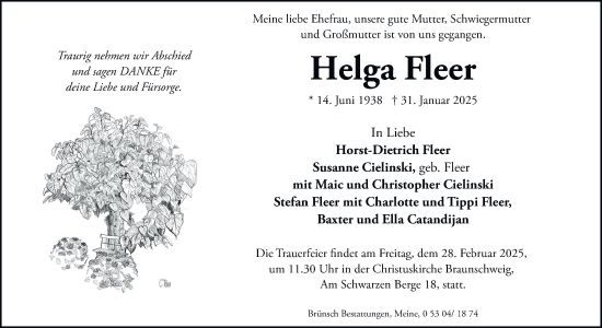 Traueranzeige von Helga Fleer von Braunschweiger Zeitung