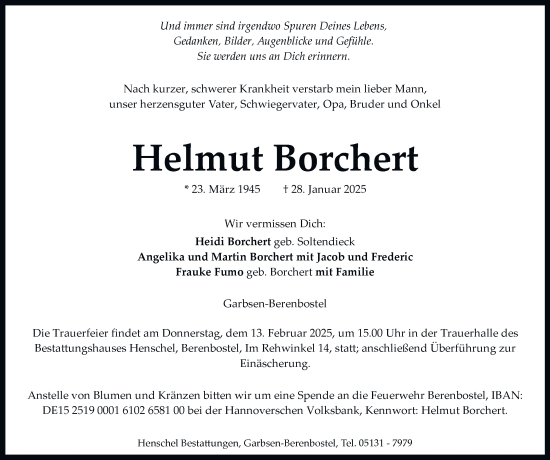 Traueranzeige von Helmut Borchert von Salzgitter-Zeitung