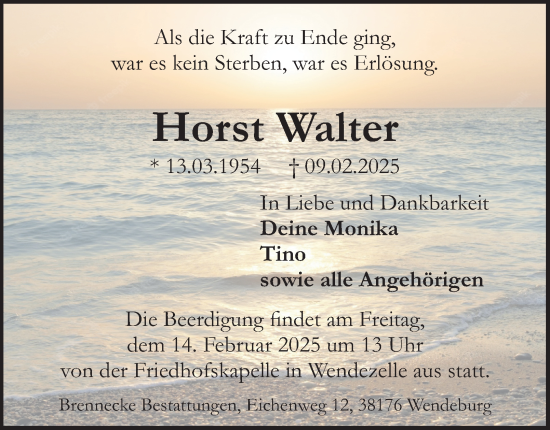 Traueranzeige von Horst Walter von Peiner Nachrichten