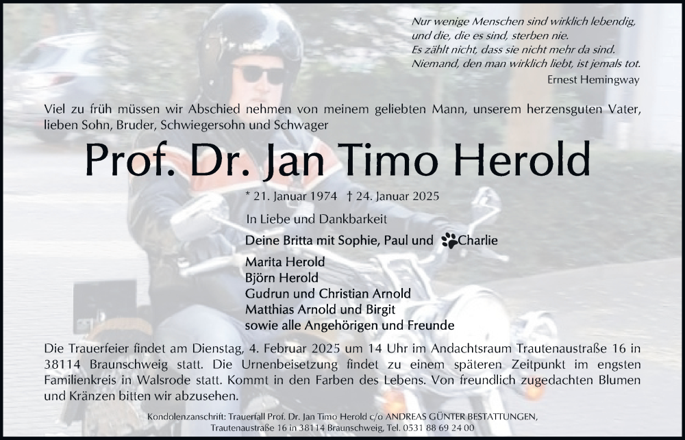  Traueranzeige für Jan Timo Herold vom 01.02.2025 aus 
