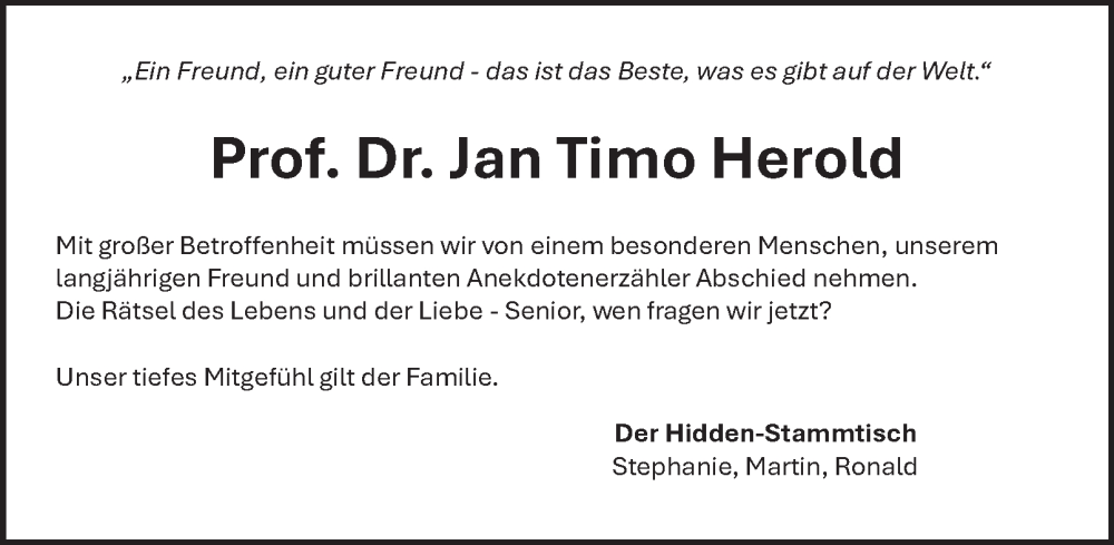  Traueranzeige für Jan Timo Herold vom 01.02.2025 aus 