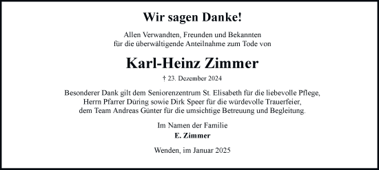 Traueranzeige von Karl-Heinz Zimmer 