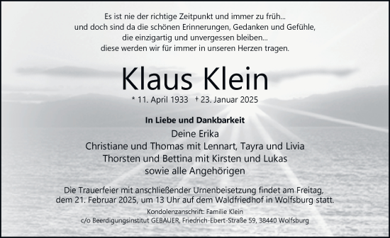 Traueranzeige von Klaus Klein 