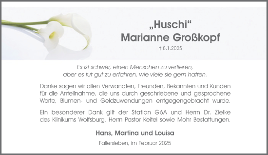 Traueranzeige von Marianne  Großkopf 