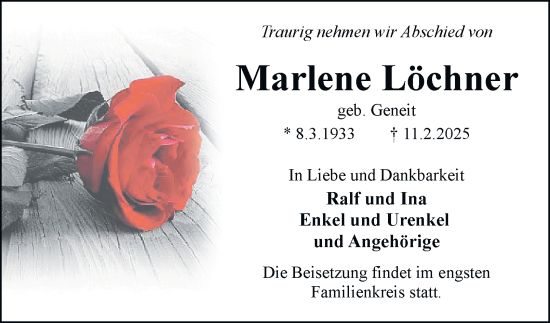 Traueranzeige von Marlene Löchner 