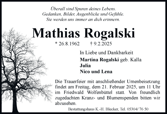 Traueranzeige von Mathias Rogalski 