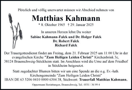 Traueranzeige von Matthias Kahmann von Braunschweiger Zeitung