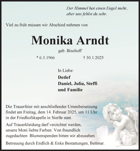 Traueranzeige von Monika Arndt von Peiner Nachrichten