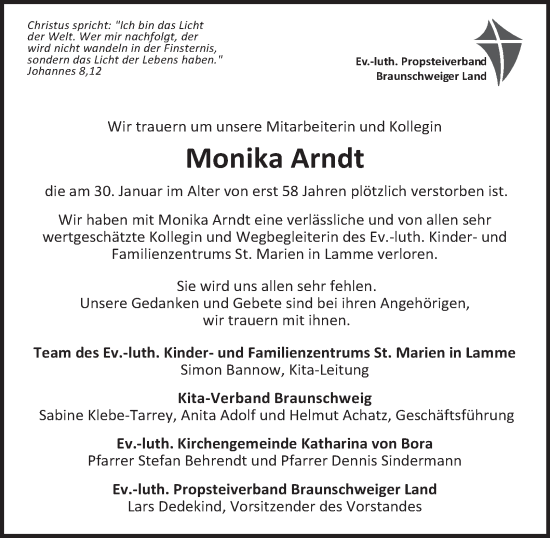 Traueranzeige von Monika Arndt 
