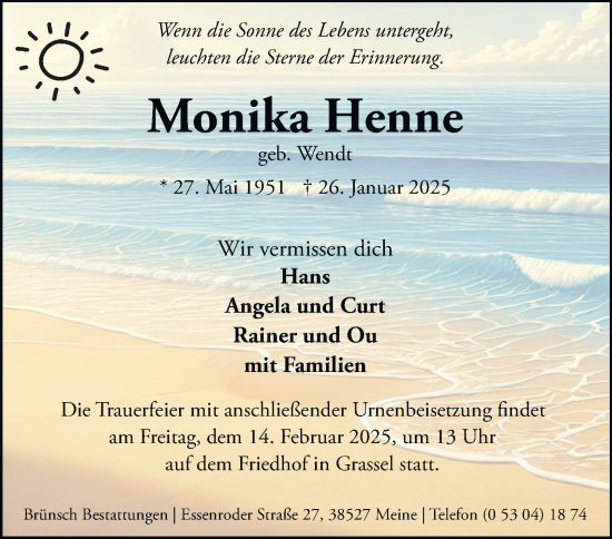 Traueranzeige von Monika Henne 