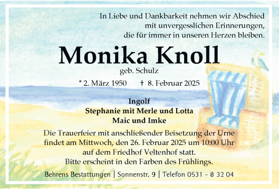 Traueranzeige von Monika Knoll 