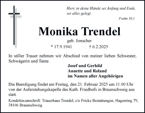 Traueranzeige von Monika Trendel von Braunschweiger Zeitung
