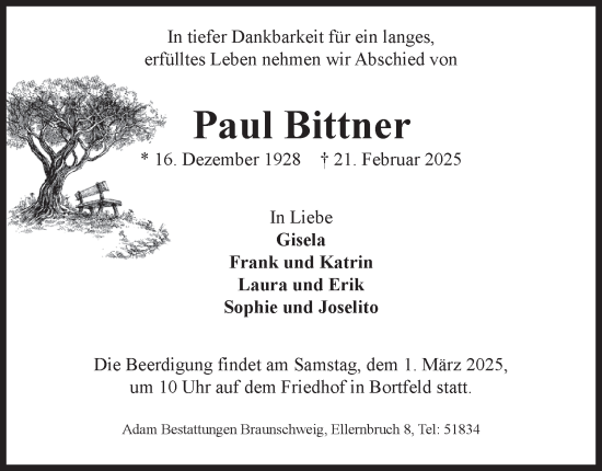 Traueranzeige von Paul Bittner 