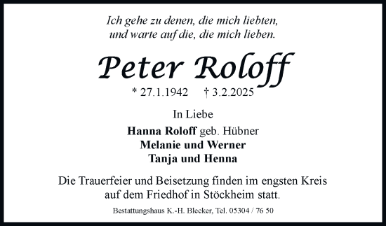 Traueranzeige von Peter Roloff von Braunschweiger Zeitung