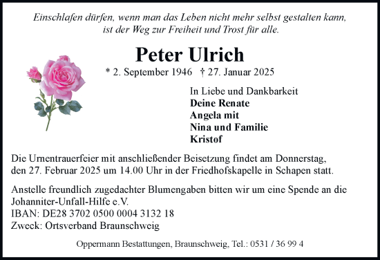 Traueranzeige von Peter Ulrich 