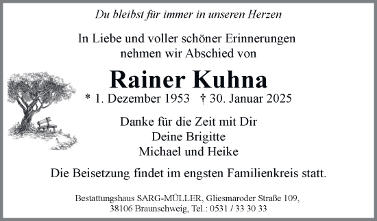 Traueranzeige von Rainer Kuhna von Braunschweiger Zeitung