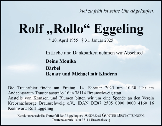 Traueranzeige von Rolf Eggeling von Braunschweiger Zeitung