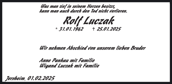 Traueranzeige von Rolf Luczak von Helmstedter Nachrichten