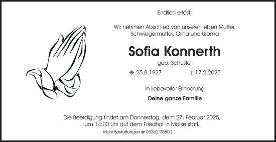 Traueranzeige von Sofia Konnerth 