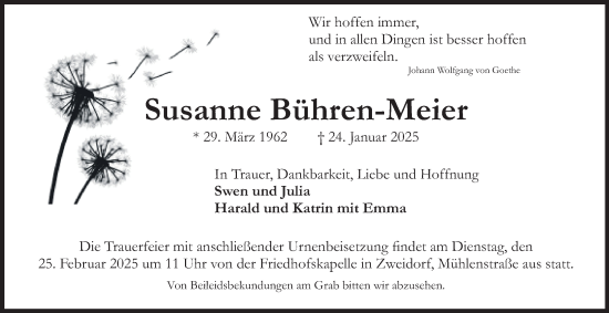 Traueranzeige von Susanne Bühren-Meier 